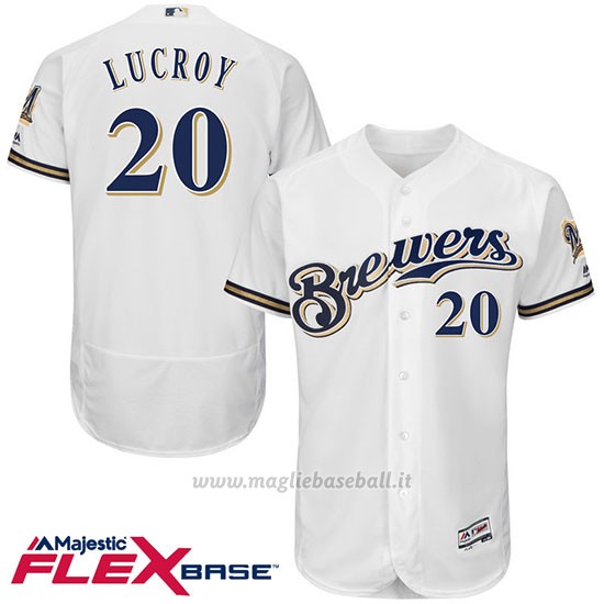 Maglia Baseball Uomo Milwaukee Brewers Jonathan Lucroy 20 Bianco Flex Base Autentico Collezione Giocatore